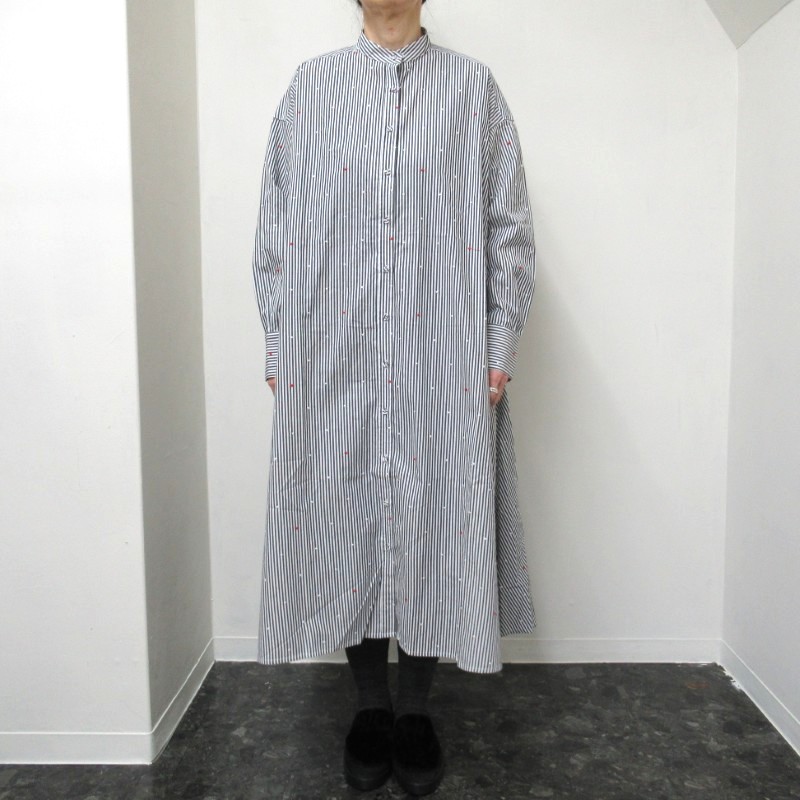 PONT DE CHALONS ドットハート刺繍フレアワンピース /BKストライプ18